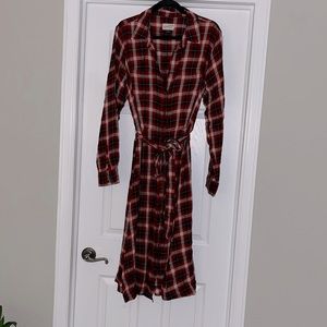 Universal thread flannel midi button dress- XL